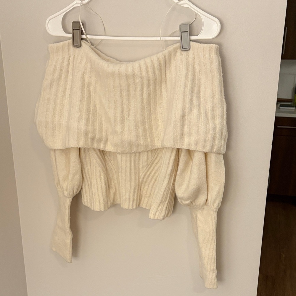 Anthropologie Cream Off-the-Shoulder Sweater